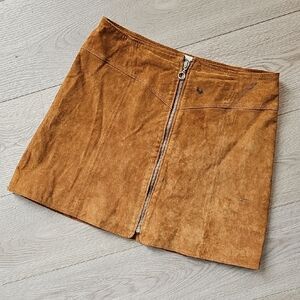 Anthropologie Six Crisp Days Genuine Suede Front Zip Up Mini Skirt Large *flaws*